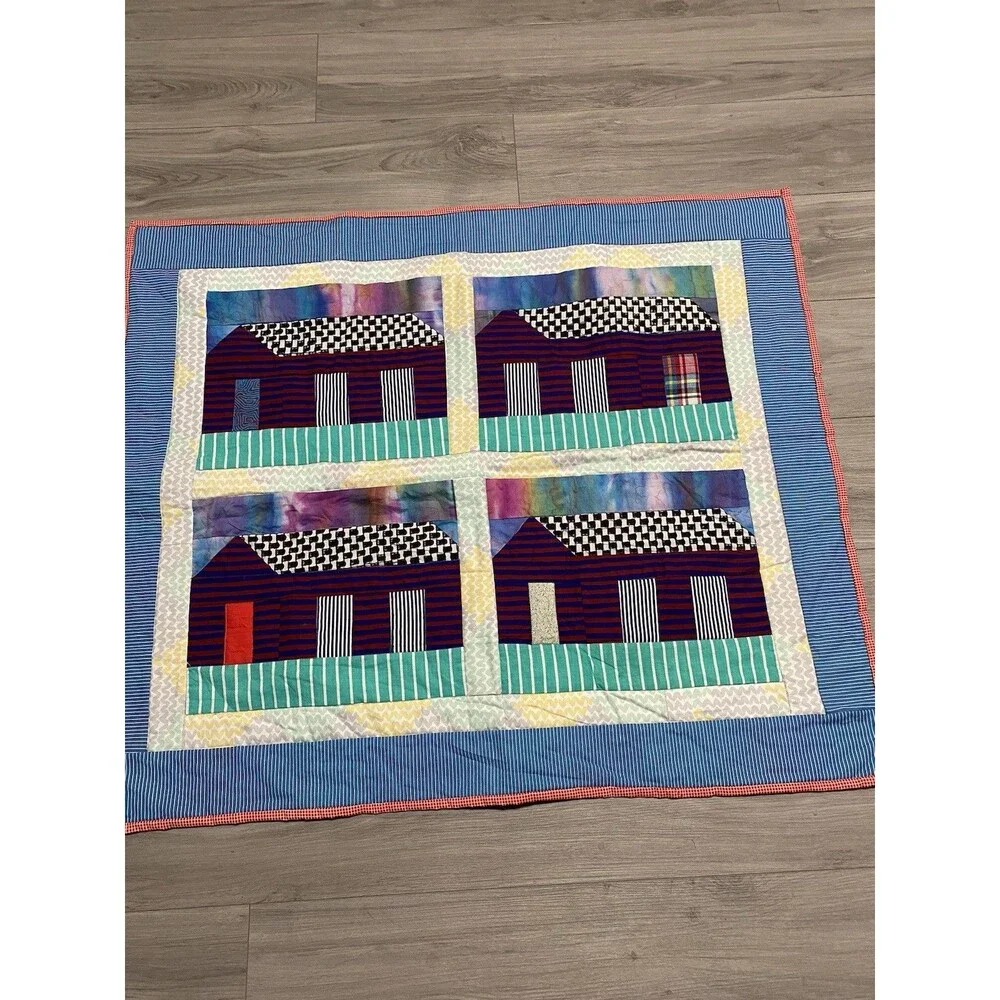 House Design Patchwork Quilt Lap Blanket Wall Hanging 42” x  36.5”